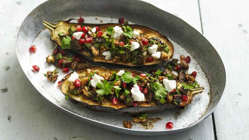 Roasted aubergine with walnut salsa