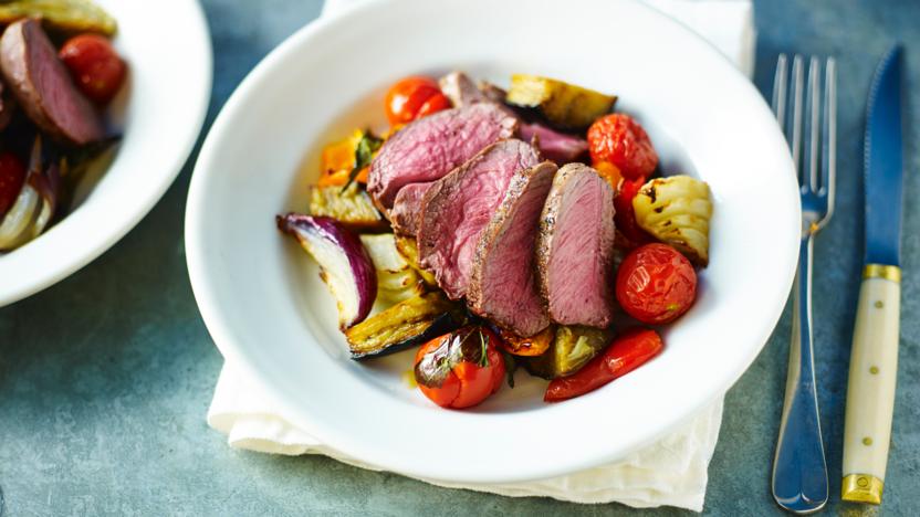 Roasted chump of lamb with rustic ratatouille