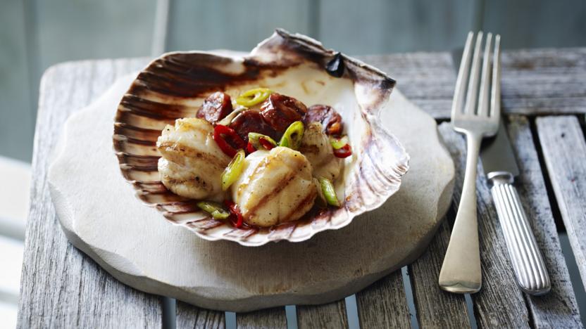 Scallops and chorizo