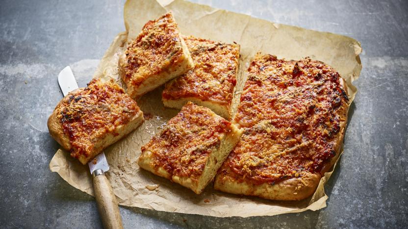 Sicilian Pizza Topped with Tomatoes and Onions