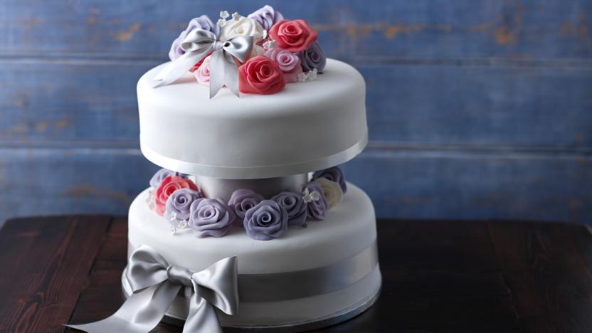 fondant 2 tier wedding cake - YouTube