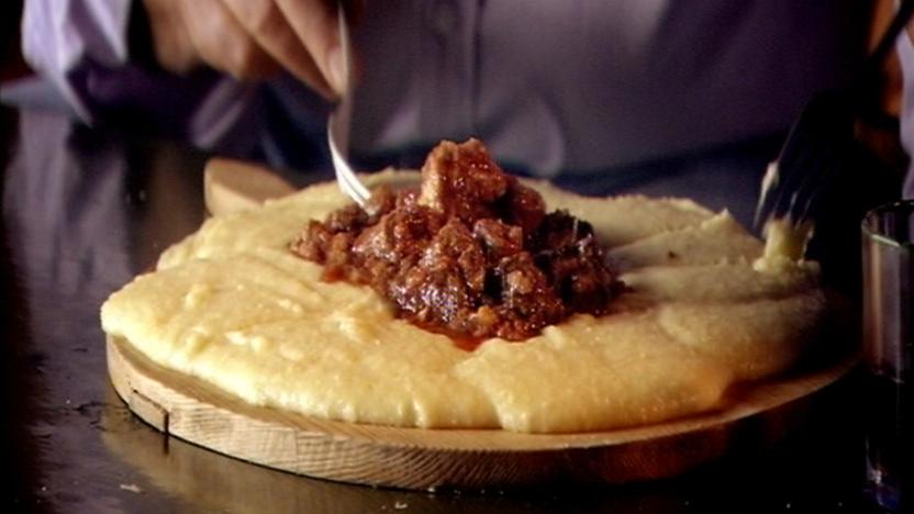 Slow-cooked family stew with polenta