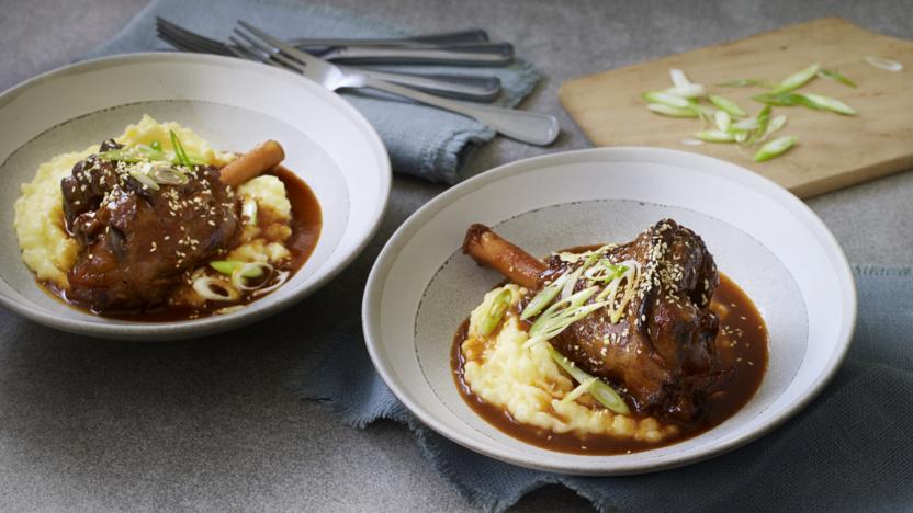 Korean lamb shanks with swede and potato mash