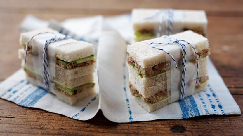 Smoked mackerel pate and cucumber sandwich