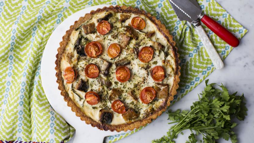 Smoked mackerel, spinach and spring onion tart