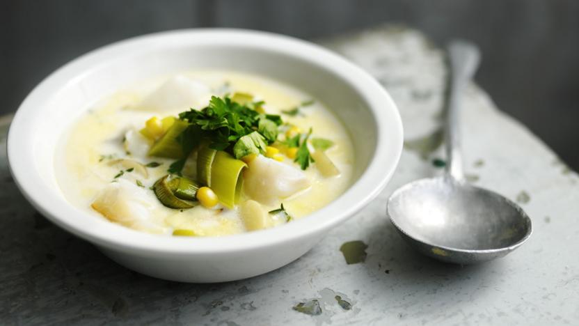 Smoked Haddock Chowder With Leeks And Sweetcorn Recipe Bbc Food