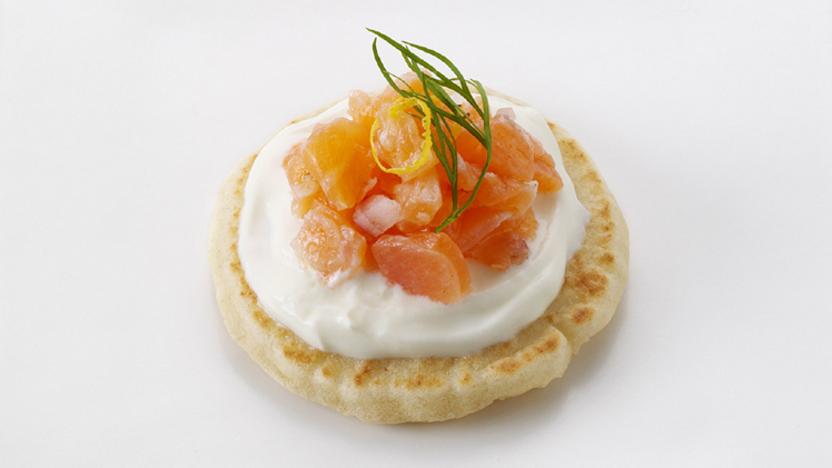 Smoked salmon blini canapés