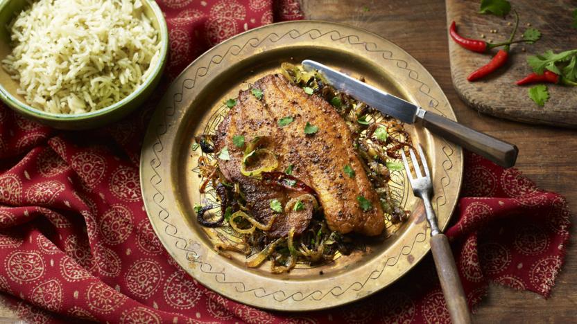 Softened sweet onion and crisp fried fish