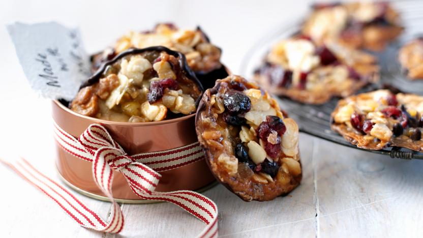 Sour cherry and stem ginger florentines recipe - BBC Food