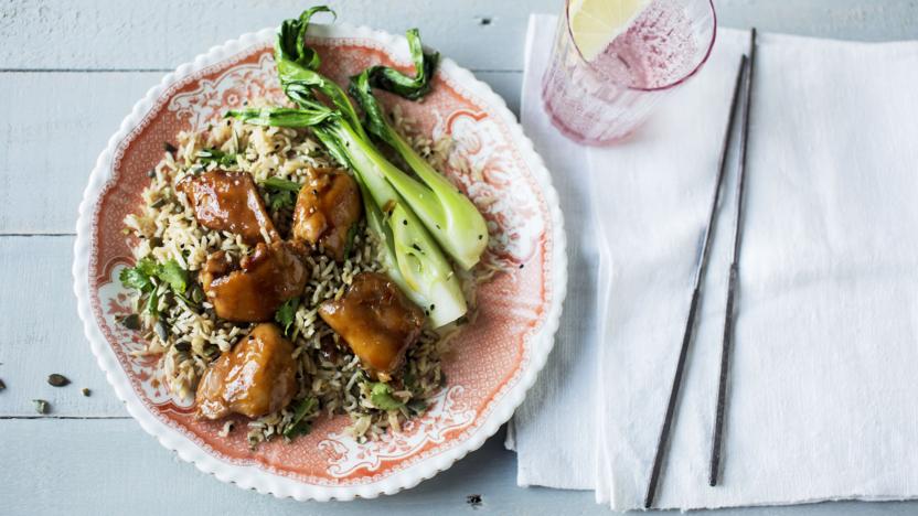 Soy and honey chicken with coconut brown rice