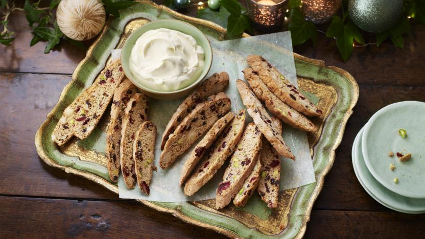 Spiced biscotti with an orange syllabub dip