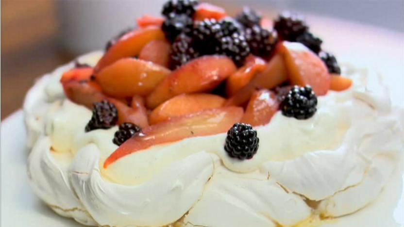 Spiced blackberry, pear and apple pavlova 