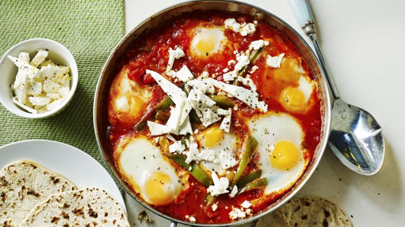 Spiced North African-style eggs with homemade flatbreads