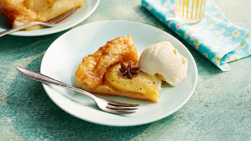 Spiced pear tarte tatin with soured ice cream