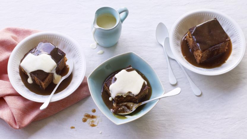 Sticky toffee pudding with custard