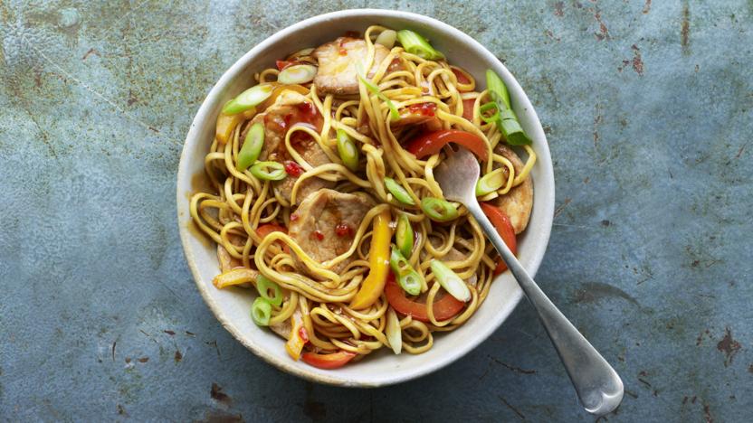 Sweet chilli pork and pepper noodles