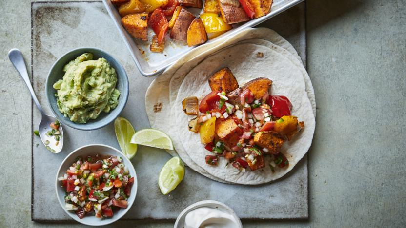 Sweet potato traybake fajitas