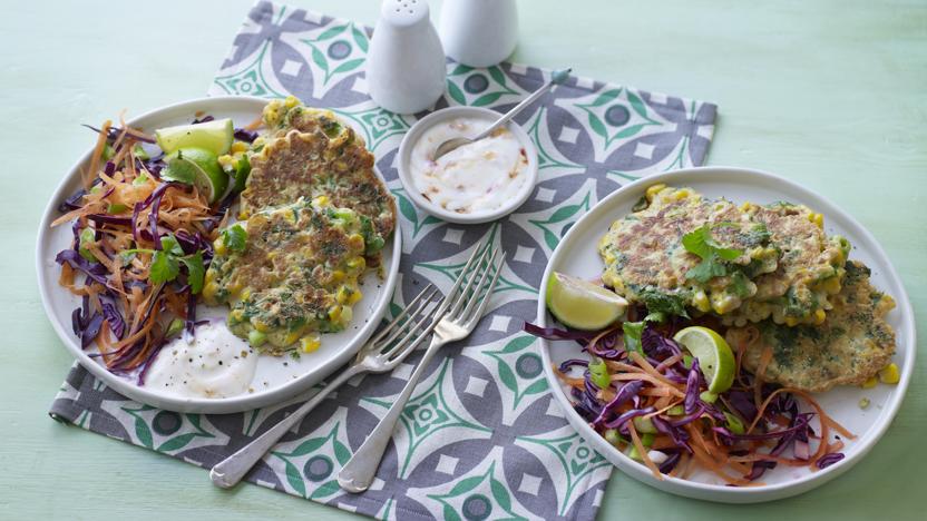 Sweetcorn fritters with sweet chilli dip