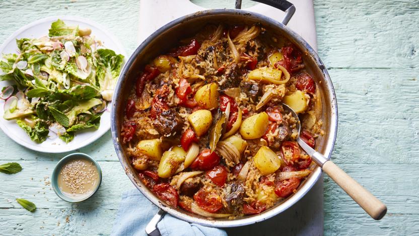 Tava lamb with avocado and radish salad 