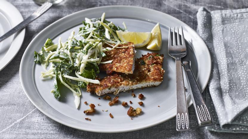 Turkey schnitzel with green slaw