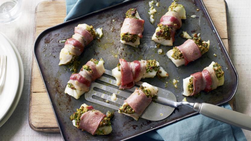 White fish and bacon parcels