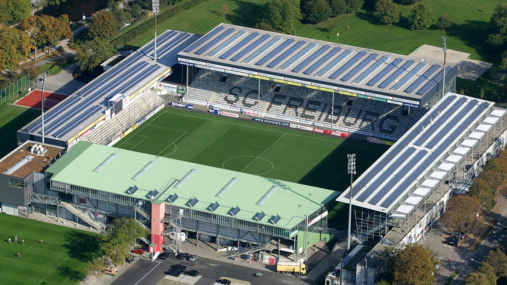 Frances Demange/Getty Images SC Freiburg's stadium uses solar and recycled energy to power the complex (Credit: Frances Demange/Getty Images)