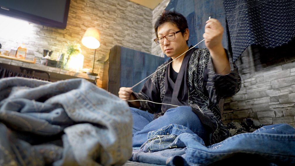 Alexander Trowbridge Atsushi Futatsuya of Upcycle Stitches sewing in his sashiko workshop
