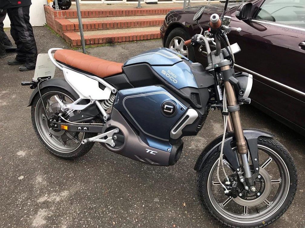 A Super Soco TC Electric Motorcycle at the ACE Cafe