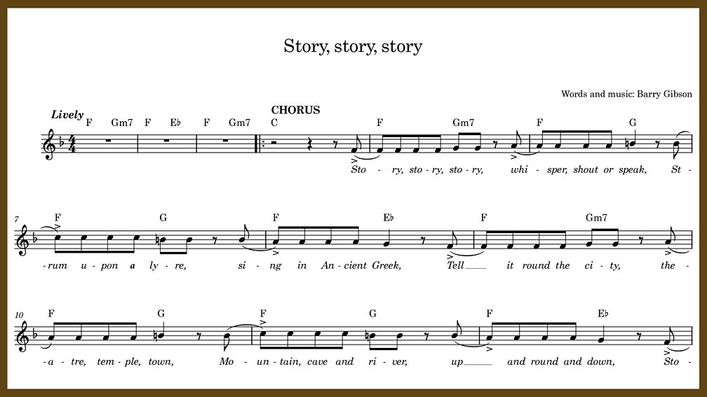 KS2 Music Ancient Greece. Song; 'Story, story, story' BBC Teach