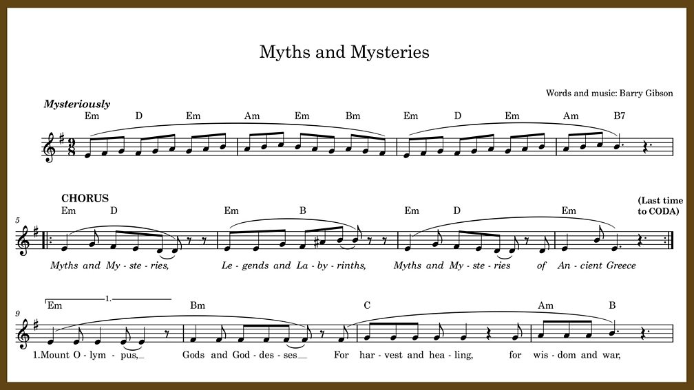 KS2 Music Ancient Greece. Song 'Myths and mysteries' BBC Teach