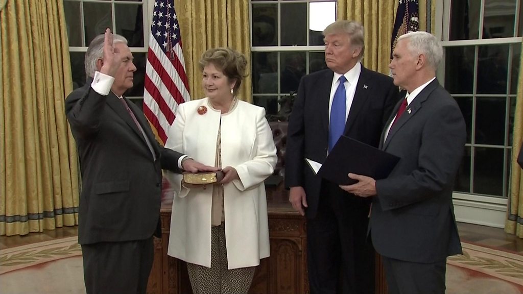Trump Cabinet Rex Tillerson Sworn In As Top Us Diplomat Bbc News