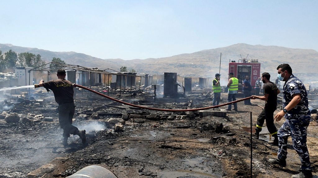 Syrian Refugee Camp In Lebanon Destroyed By Fire - BBC News