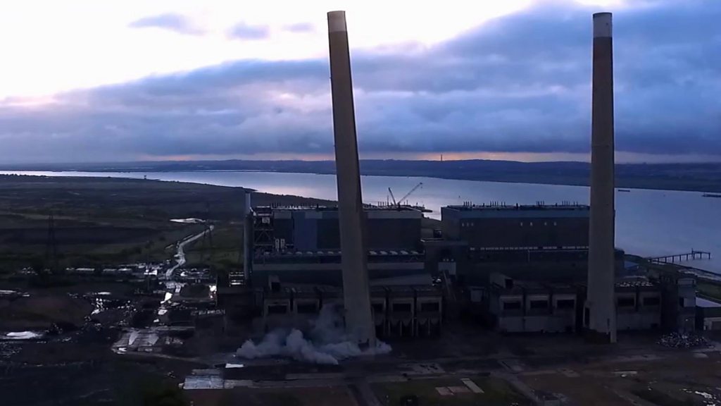 Tilbury Power Station Chimneys Demolished In Seconds - BBC News