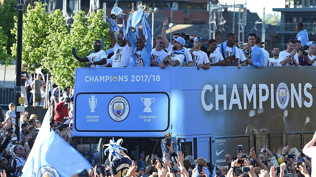 Manchester City parade Premier League trophy