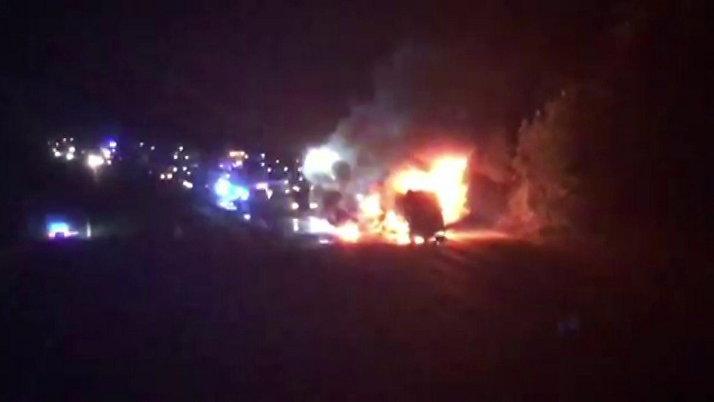 Lorry crash and fire shuts motorway
