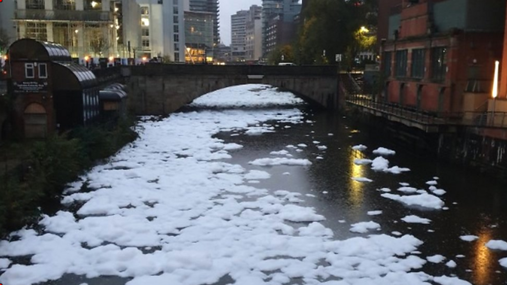 Mystery as white foam covers River Irwell in Salford