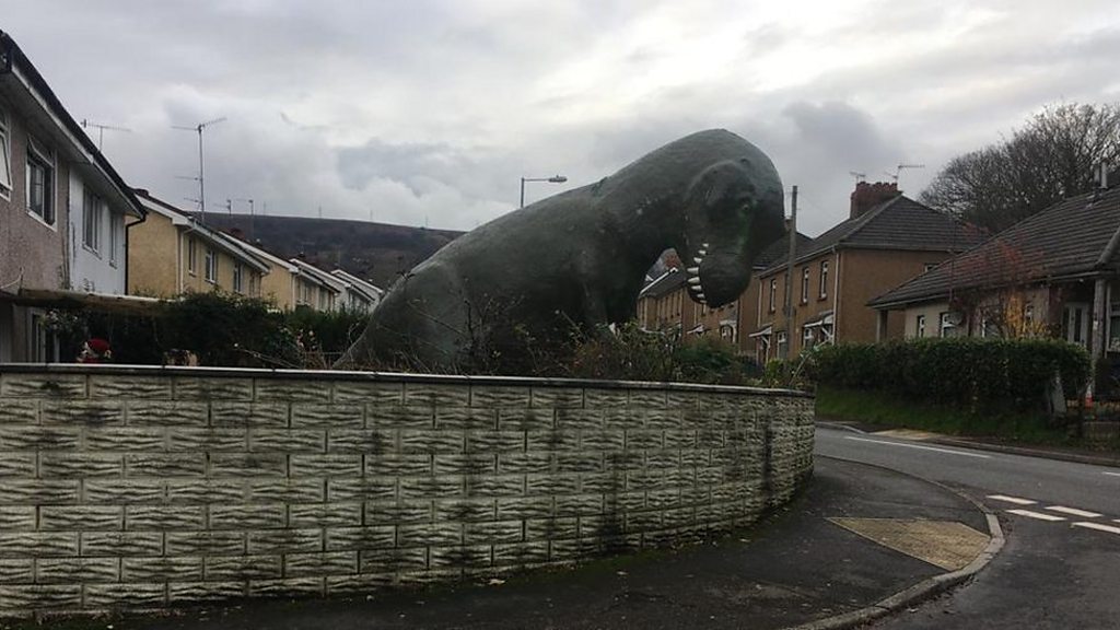 Cwmbran house with 15ft dinosaur in garden damaged by fire BBC News