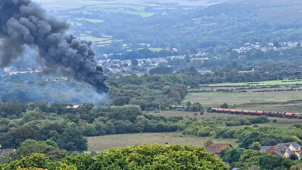 Llangennech: Diesel spill after train derails catching fire