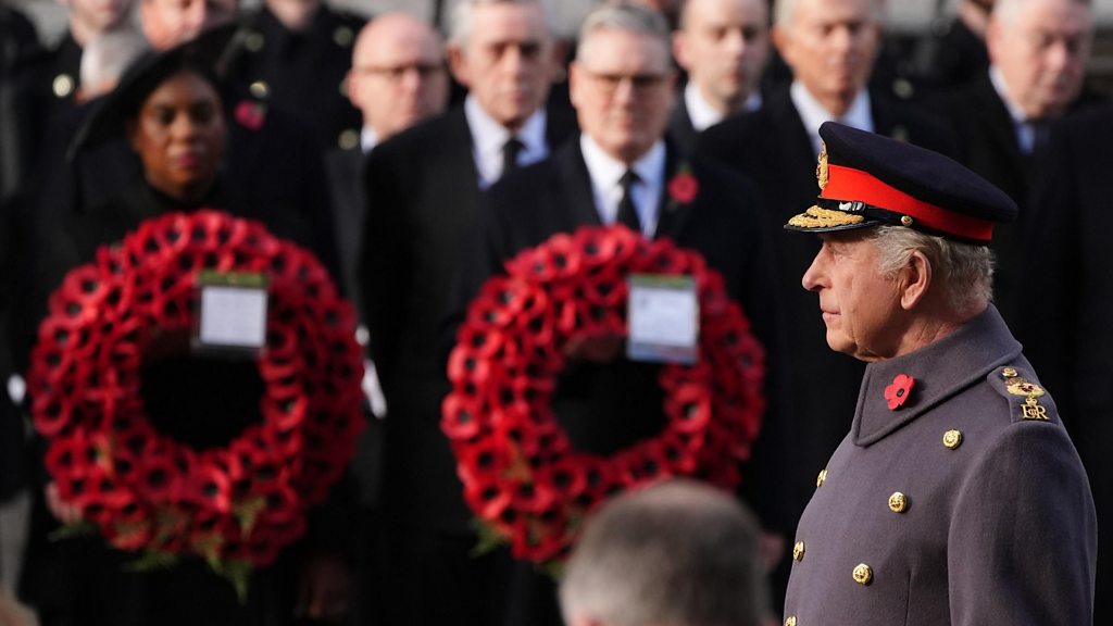 King leads two-minute silence at Cenotaph for Remembrance Sunday