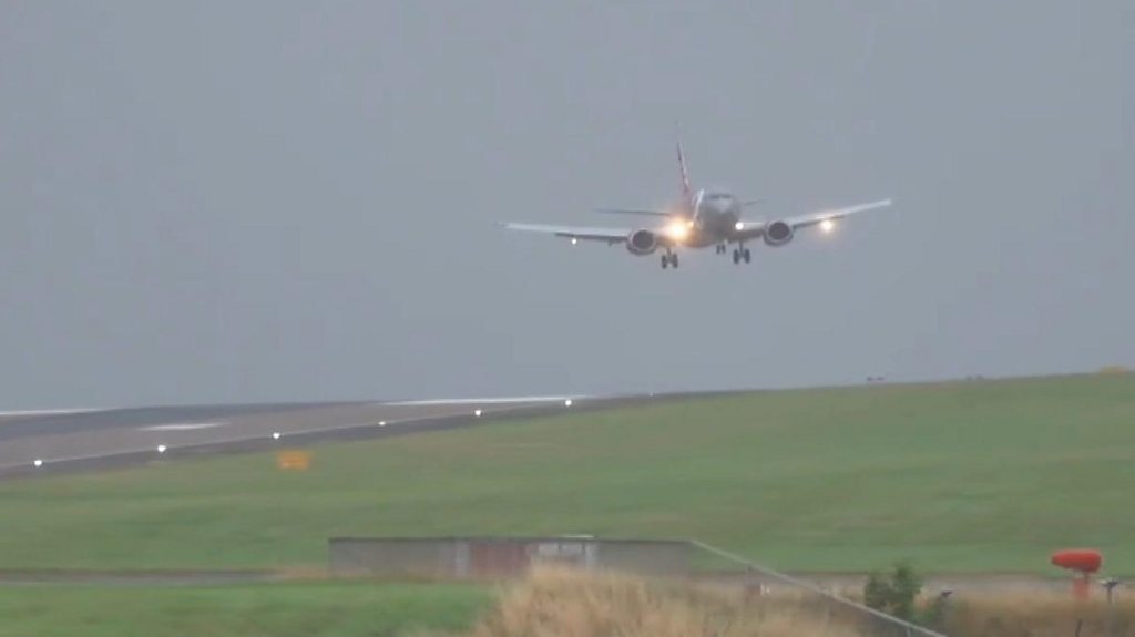 Plane struggles to land in Leeds as Storm Floris hits UK