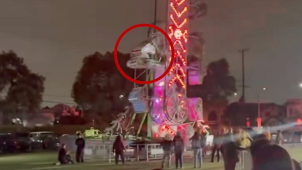 Funfair ride breaks apart at school event in LA