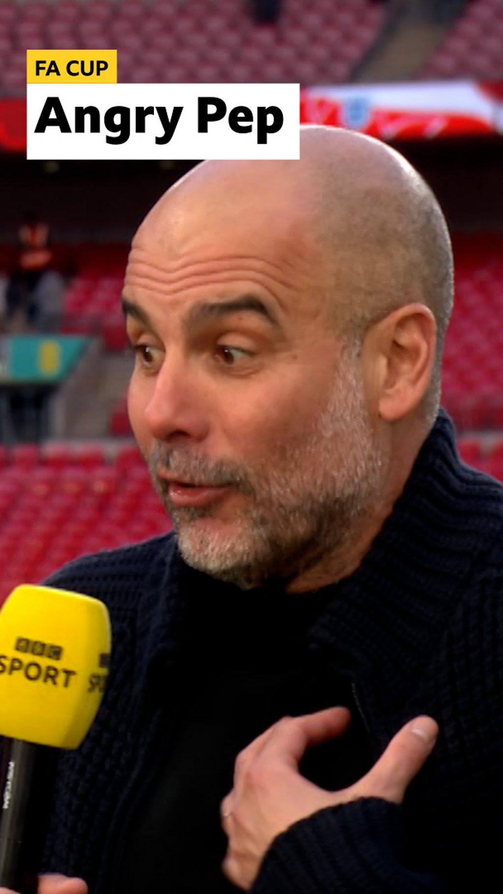 Pep Guardiola speaks with BBC pundits after FA Cup semi-final against Chelsea