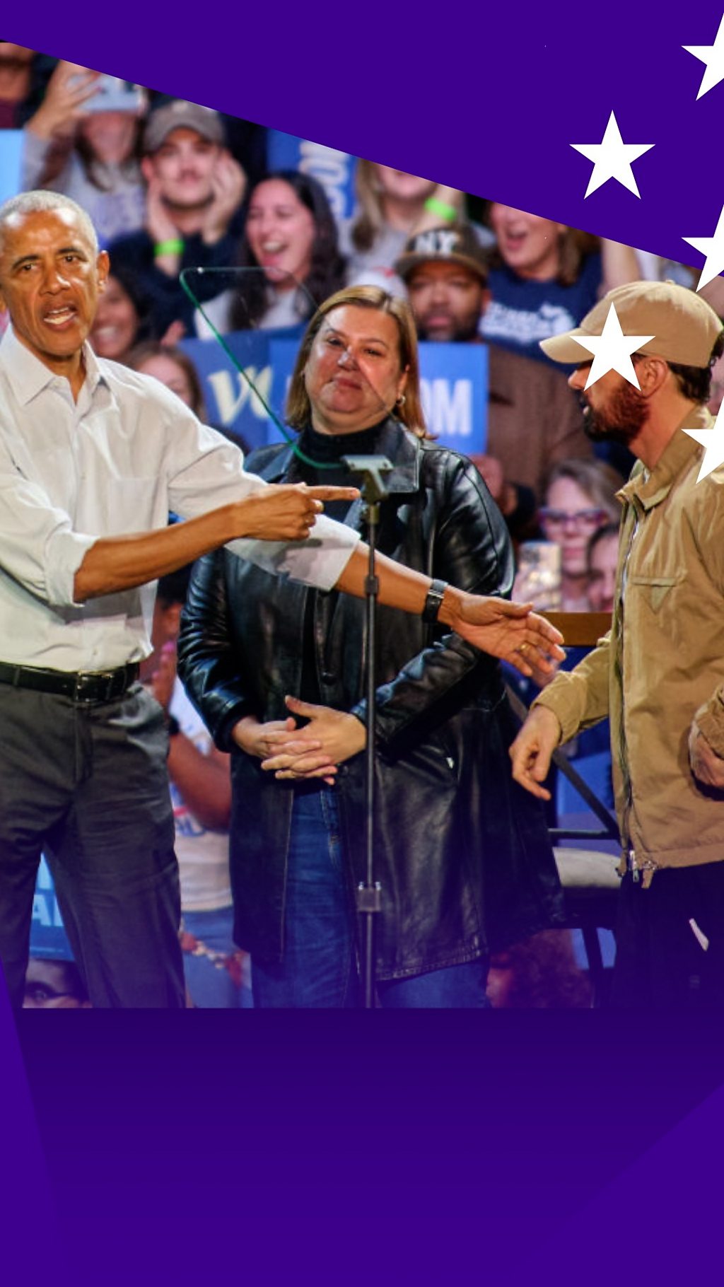 Obama and Eminem at a rally in Detroit