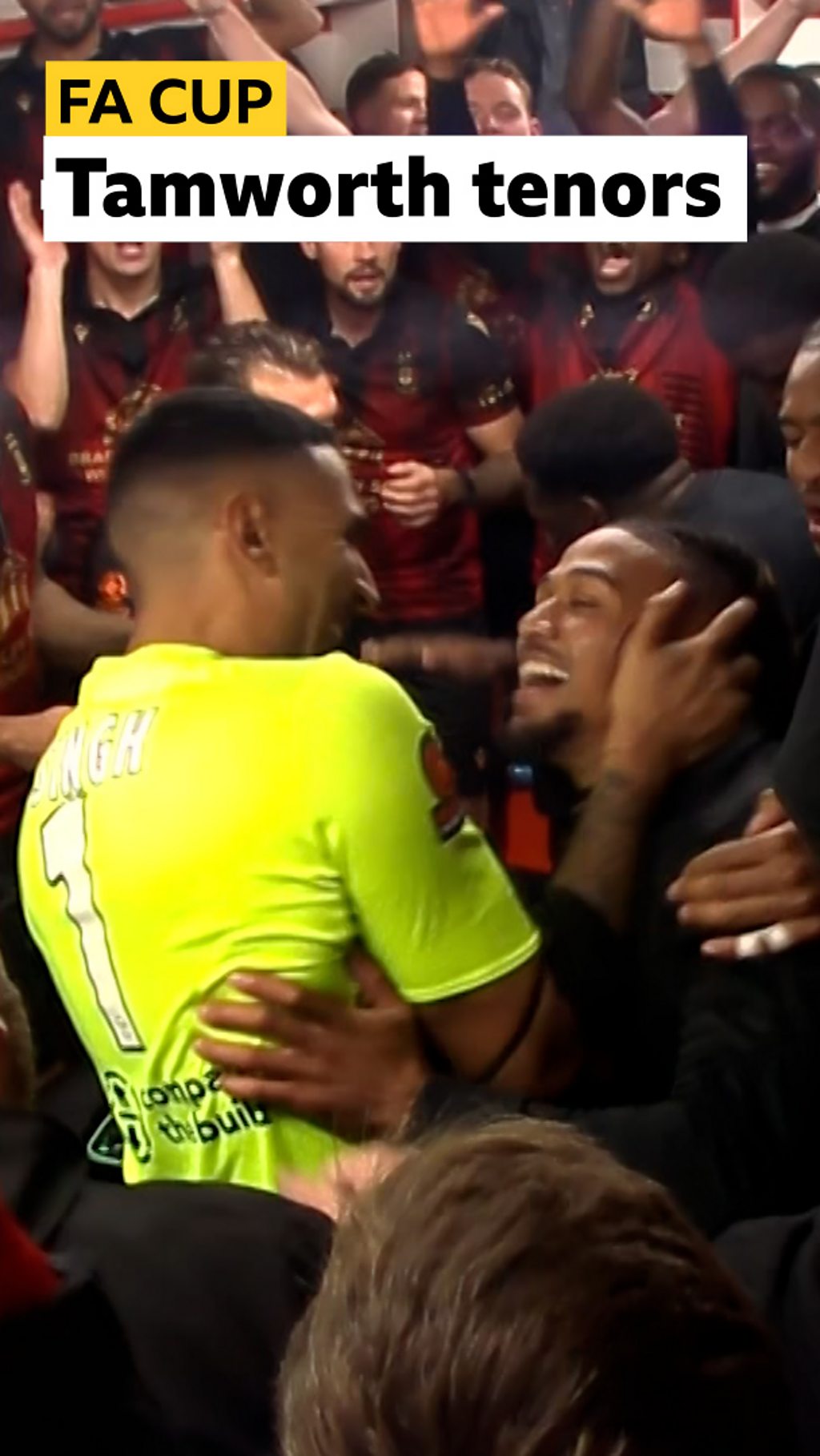 Tamworth players celebrating in the dressing room