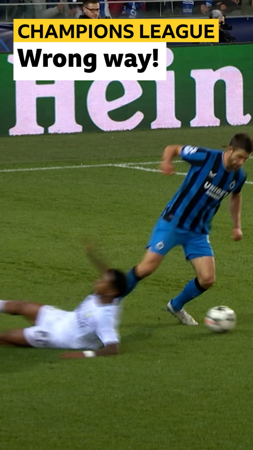 Mechele with the ball as Aston Villa player slides down the pitch