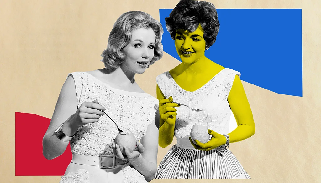 A collage of two women, one of whom is highlighted yellow (Credit: Javier Hirschfeld/ BBC/ Getty Images)