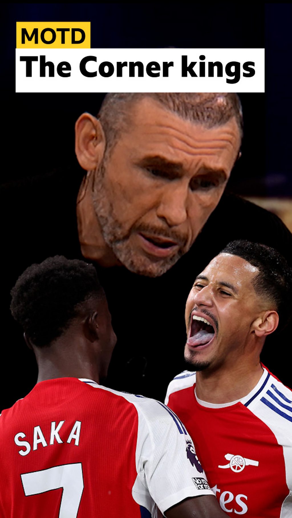 Martin Keown, William Saliba and Bukayo Saka