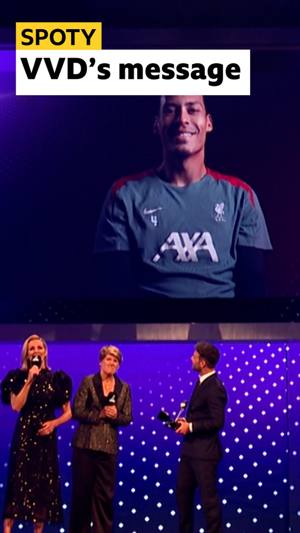 Virgil Van Dijk on screen at SPOTY