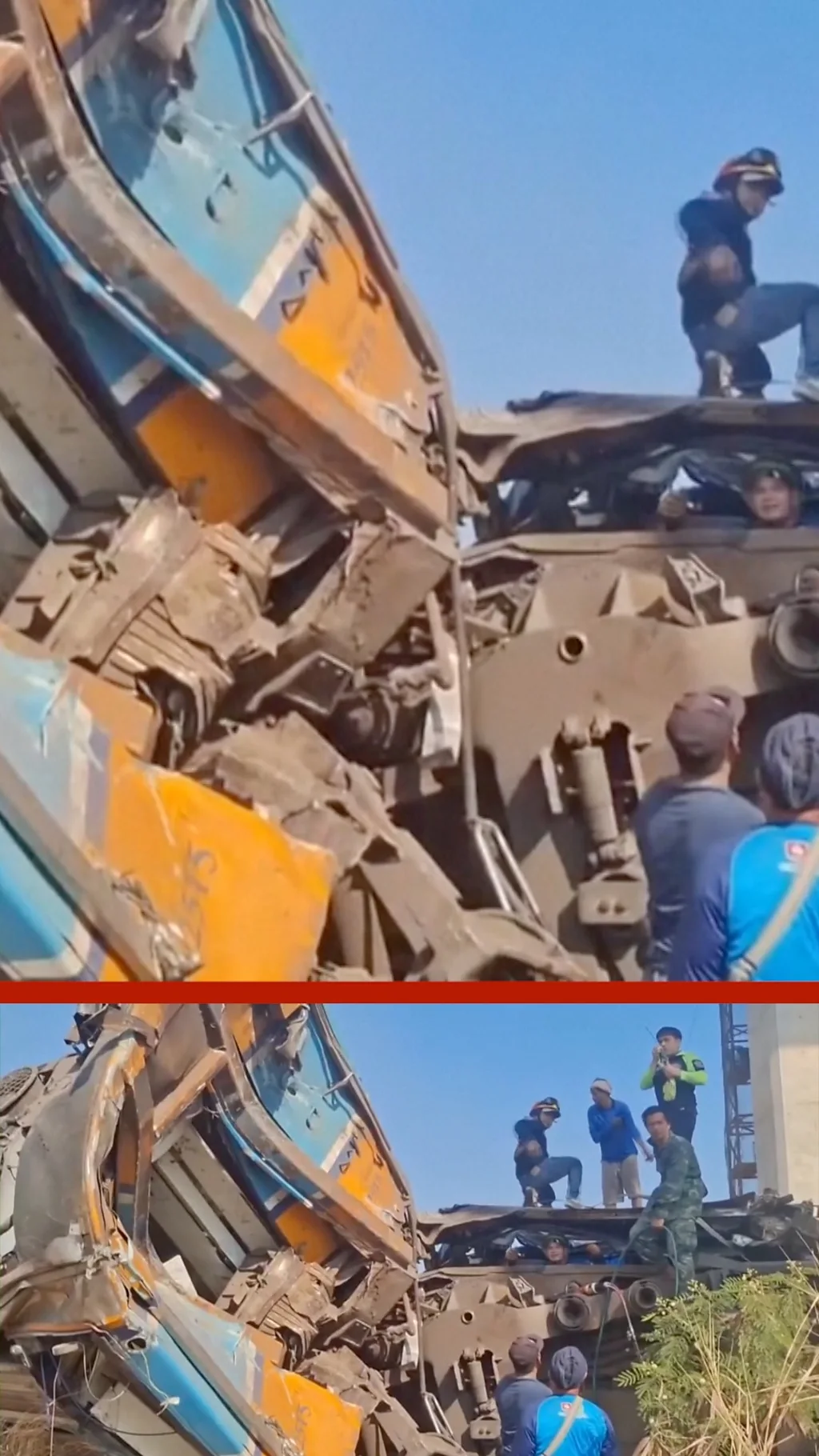 තායිලන්තයේ දොඹකරයක් ධාවනය වෙමින් තිබූ දුම්රියක් මතට කඩා වැටෙයි