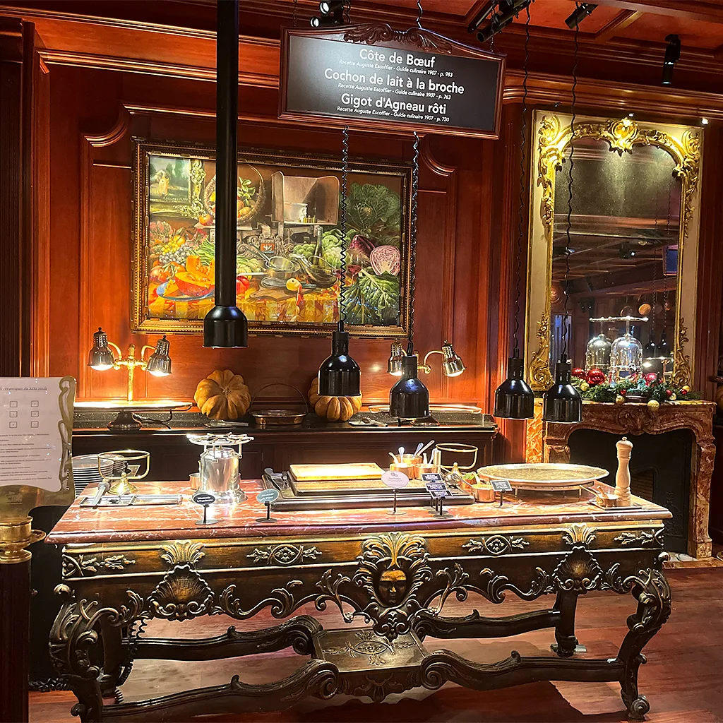 The buffet rooms are staged like traditional French dining spaces, with carved meats and classic dishes made to order (Credit: Chrissie McClatchie)
